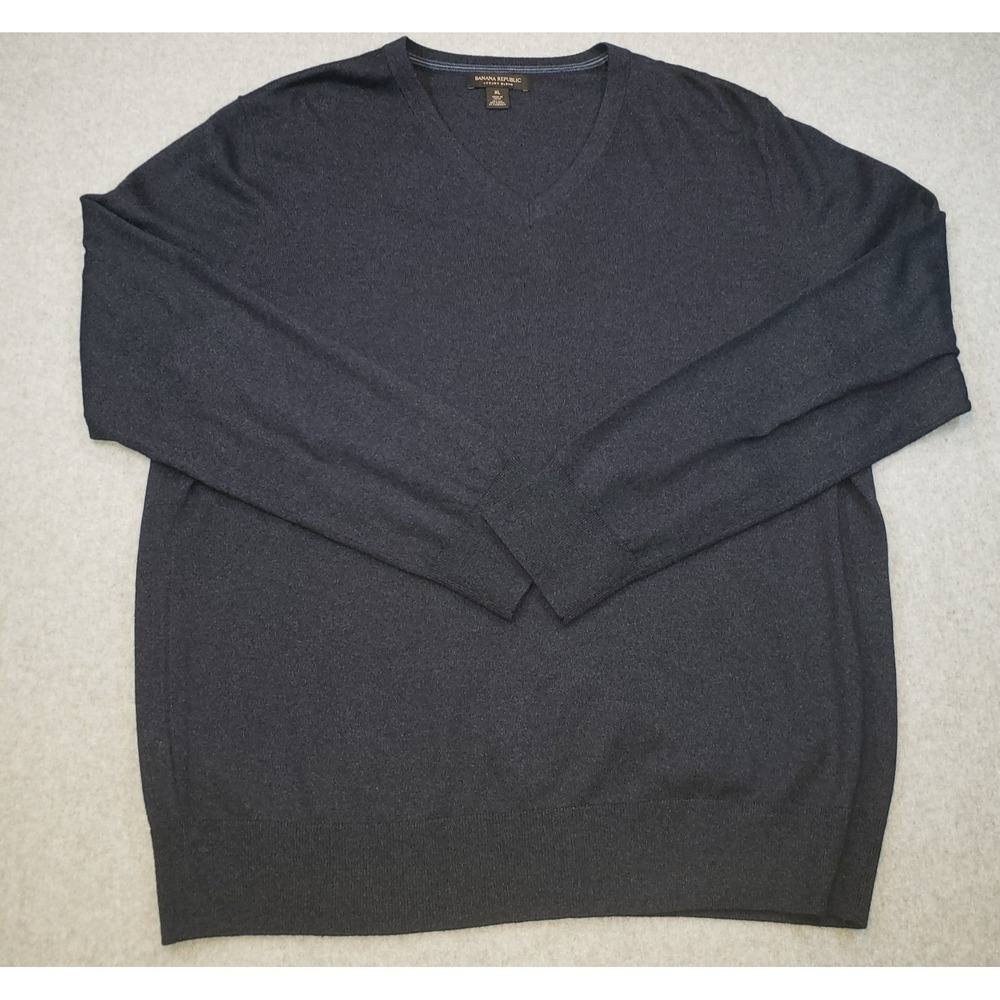 Banana Republic Luxury Blend Sweater Mens Blue Sz XL Silk Cashmere Blend V Neck